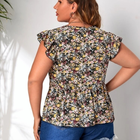 Shein floral flutter sleeve peplum blouse 2xl - Picture 2 of 3